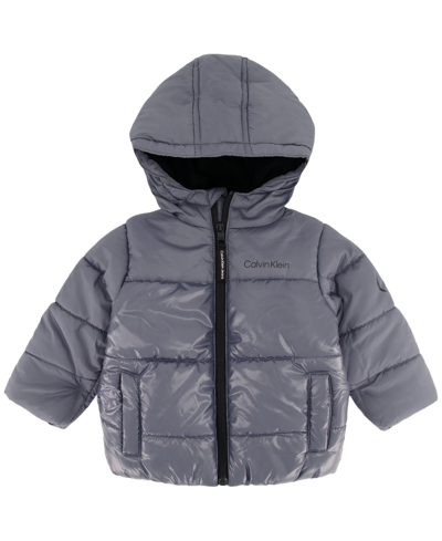 Shop Calvin Klein Baby Boys Shiny Blocked Bubble Jacket In Dark Gray