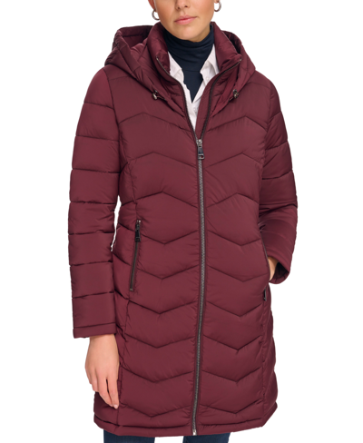 Shop Calvin Klein Women's Hooded Packable Puffer Coat In Burgundy