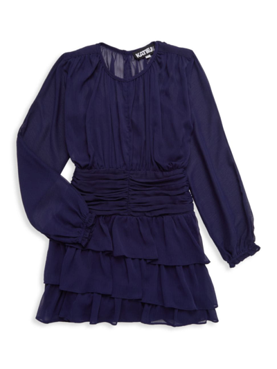 Shop Katiej Nyc Girl's Morgan Pleated Ruffle Dress In Evening Blue