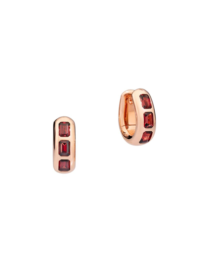 Shop Pomellato Women's Iconica 18k Rose Gold & Garnet Oval Huggie Hoop Earrings
