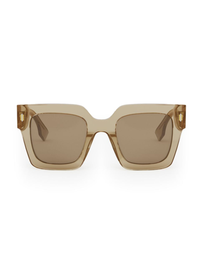 Shop Fendi Women's  Roma 50mm Square Sunglasses In Beige Brown