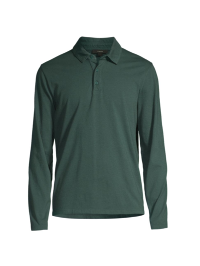 Shop Vince Men's Garment-dyed Long-sleeve Polo Shirt In Washed Deep Teal