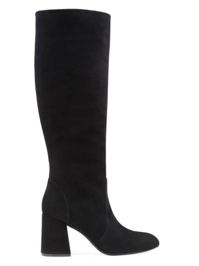 Shop Stuart Weitzman Women's Flareblock 85mm Suede Knee-high Boots In Black