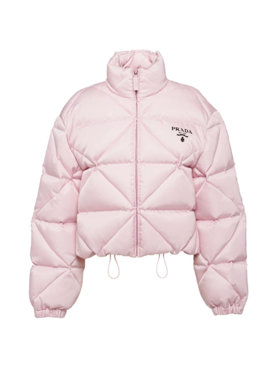 Shop Prada Women's Re-nylon Gabardine Cropped Down Jacket In Pink