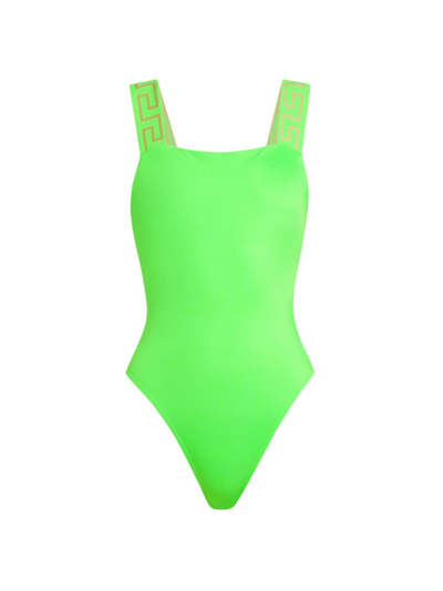 Shop Versace Women's Greca Border One-piece Swimsuit In Clover