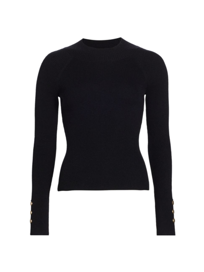 Shop Derek Lam 10 Crosby Women's Kassandra Rib-knit Button-cuff Sweater In Black