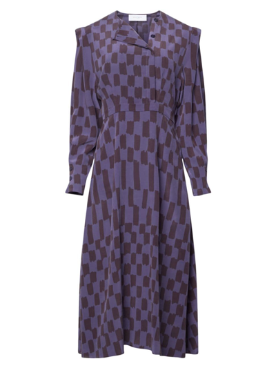 Shop Equipment Women's Rianne Silk Checkered Midi-dress In Astral Aura And Delicioso