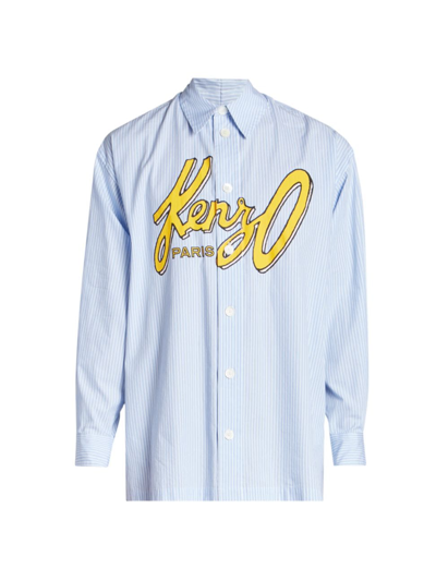 Shop Kenzo Men's Archival Logo Oversize Shirt In Sky Blue