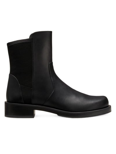 Shop Stuart Weitzman Women's 5050 Bold 40mm Leather & Stretch Knit Ankle Boots In Black