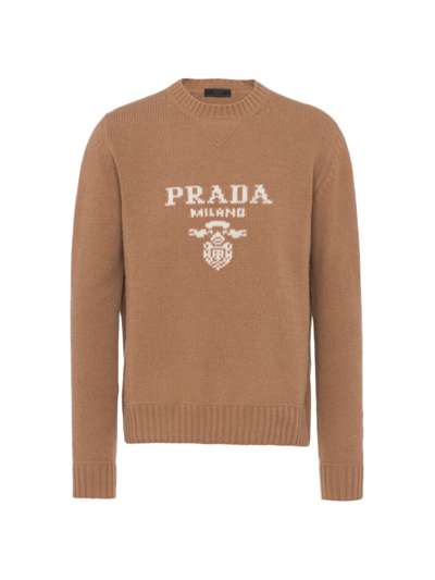 Shop Prada Men's Wool And Cashmere Crewneck Sweater In Brown