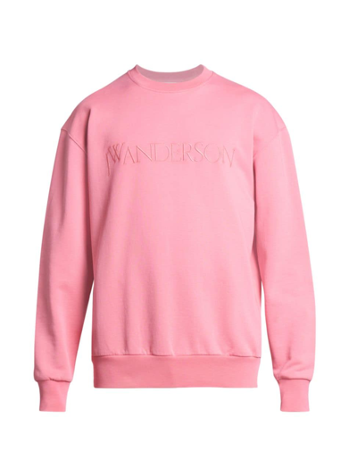 Shop Jw Anderson Men's Logo-embroidered Crewneck Sweatshirt In Pink