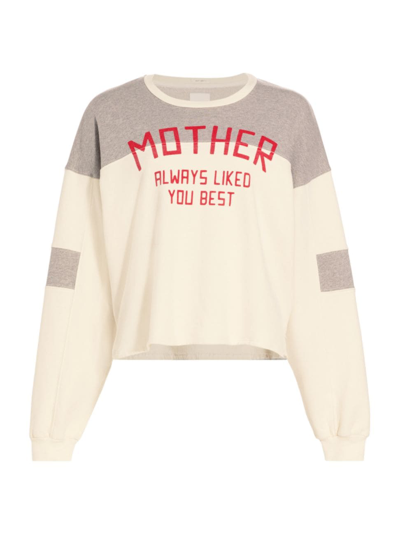 Shop Mother Women's The Champ Printed Logo Pullover Sweatshirt In Chalk Heather Grey