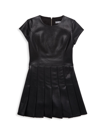 Shop Katiej Nyc Girl's Eddie Faux Leather Dress In Black