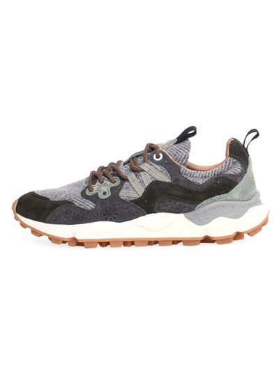 Shop Flower Mountain Men's Yamano 3 Suede & Textile Sneakers In Anthracite Grey