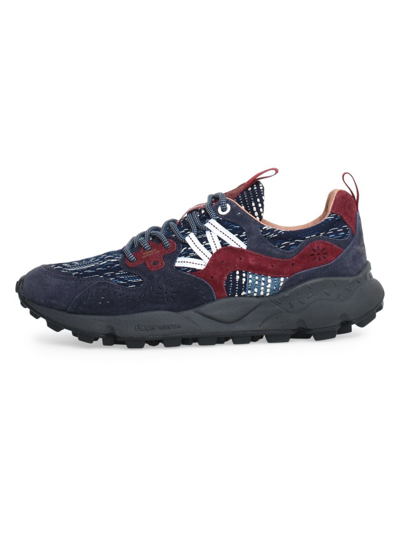 Shop Flower Mountain Men's Yamano 3 Suede & Cotton Sneakers In Navy Blue