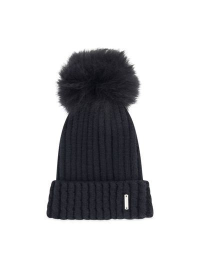 Shop Gorski Women's Knit Hat With Toscana Lamb Pompom In Black