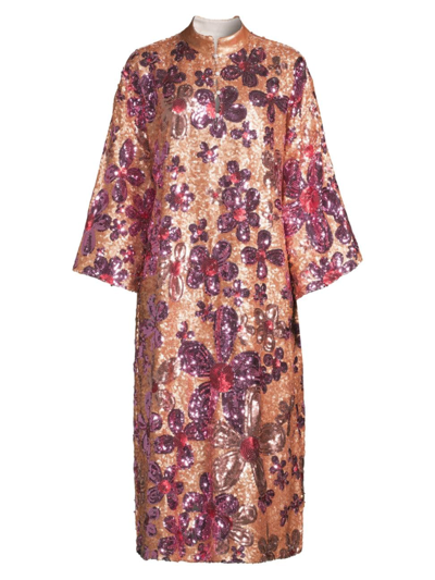 Shop La Vie Style House Women's Daisy Sequin Caftan Maxi Dress In Magenta Copper