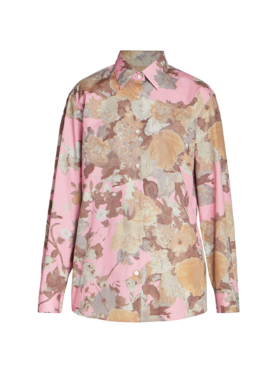 Shop Dries Van Noten Women's Clavelly Floral Cotton Button-front Shirt In Pink