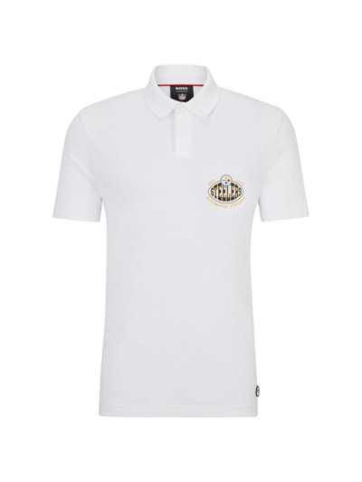 Shop Hugo Boss Men's Boss X Nfl Cotton-piqué Polo Shirt With Collaborative Branding In Steelers Natural