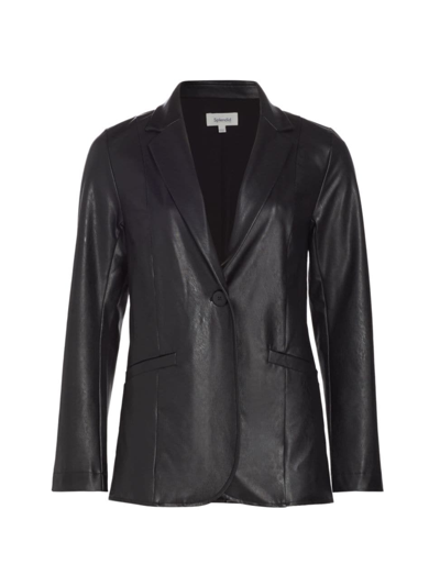Shop Splendid Women's Pebbled Faux Leather Blazer In Black