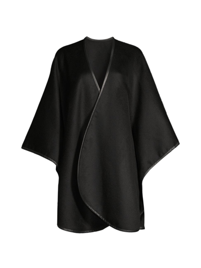 Shop Sofia Cashmere Women's Reversible Leather-trimmed Cashmere Cape In Black