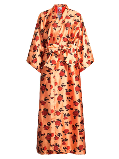Shop La Vie Style House Women's Floral Maxi Wrap Dress In Peach Rust