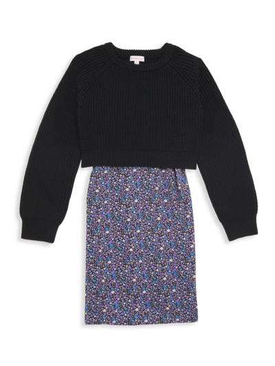 Shop Design History Girl's Knit Combo Dress In Black Combo