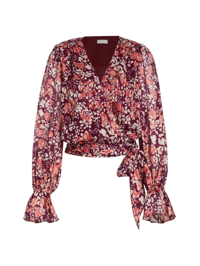 Shop Ramy Brook Women's Melody Floral Surplice Blouse In Cabernet Combo Abstract Spot