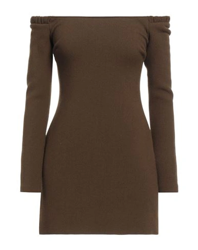 Shop Khaite Woman Mini Dress Khaki Size M Virgin Wool In Beige