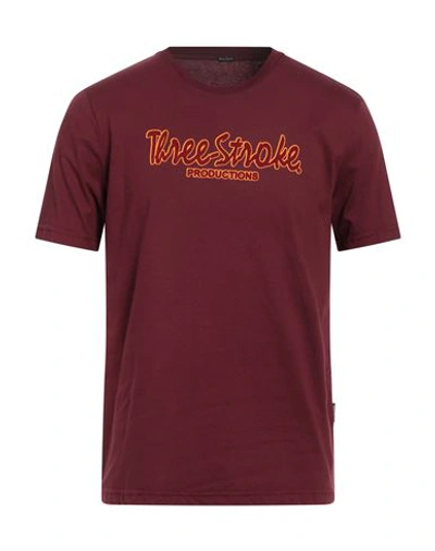Shop Three Stroke Man T-shirt Burgundy Size S Cotton In Red