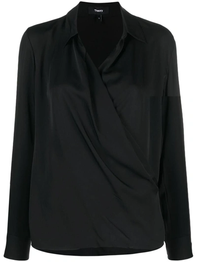 Shop Theory Wrap Blouse In Black