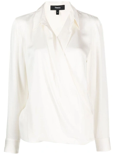 Shop Theory Wrap Blouse In Ivory