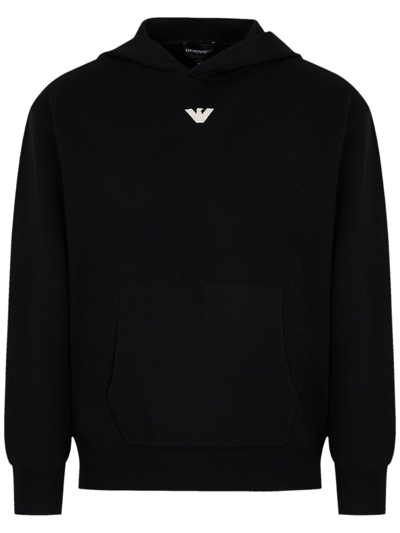 Shop Emporio Armani Logo Wool Blend Hoodie In Black