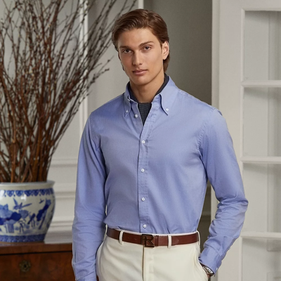 Ralph Lauren Washed Pinpoint Oxford Shirt In Blue