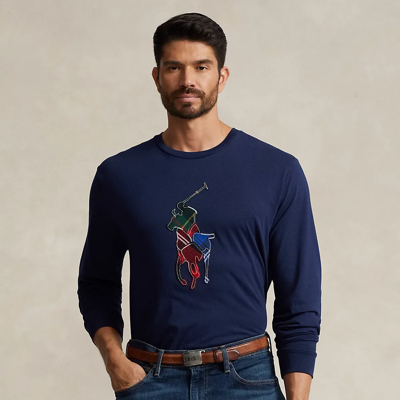 Shop Polo Ralph Lauren Plaid-pony Jersey T-shirt In Cruise Navy