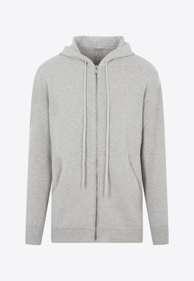 Shop Rick Owens Cashmere Blend Zip-up Sweater With Hood In Pearl