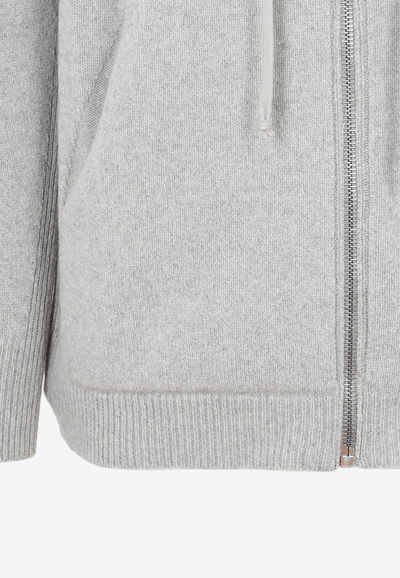 Shop Rick Owens Cashmere Blend Zip-up Sweater With Hood In Pearl