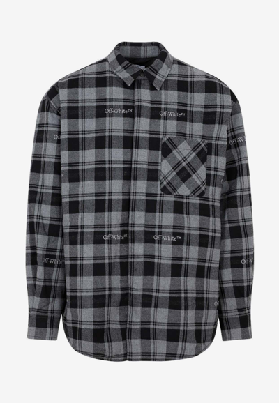 Shop Off-white Check Flannel Padded Overshirt In Gray