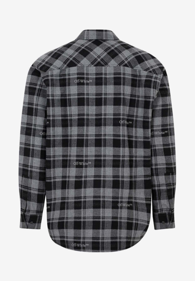Shop Off-white Check Flannel Padded Overshirt In Gray
