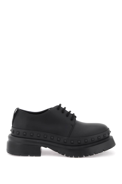 Shop Valentino Rockstud M Way Leather Derby Shoes In Black