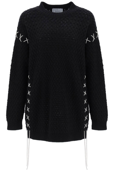 Shop Giuseppe Di Morabito Knitted Mini Dress With Rhinestone Studded Tubular In Black