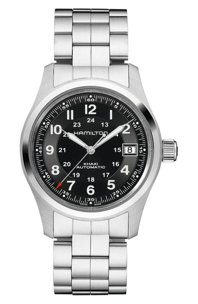 Shop Hamilton Khaki Field Automatic Bracelet Watch, 38mm In Silver/black/silver