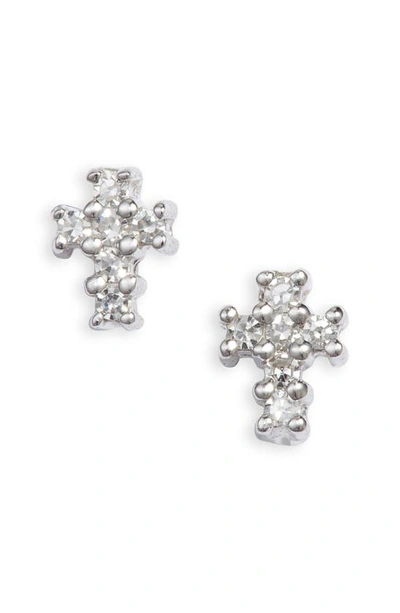 Shop Meira T Diamond Cross Stud Earrings In White