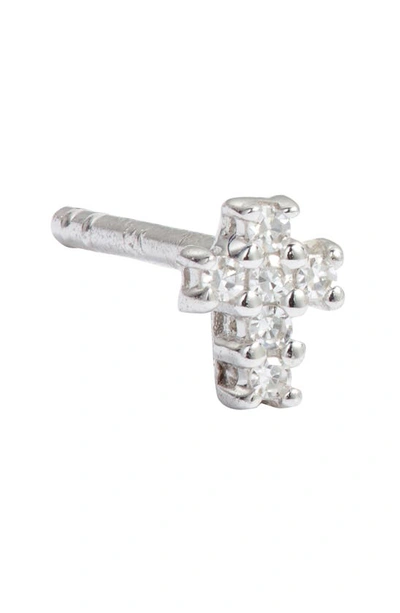 Meira T Diamond Cross Stud Earrings In White