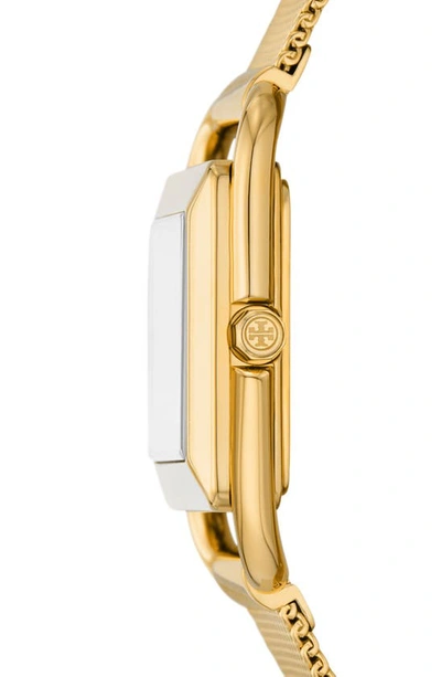 Shop Tory Burch The Miller Square Mesh Strap Watch, 24mm In Ivory/ Gold/ Gold Mesh