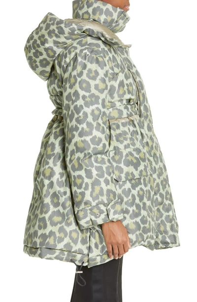 Shop Sacai Padded Leopard Print Jacket In Khaki