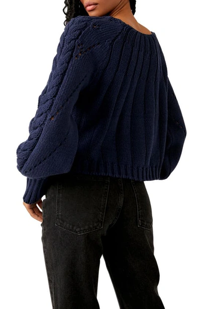 Shop Free People Sandre Cable Stitch Pullover In Navy