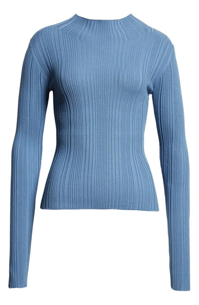 Shop Veronica Beard Vinny Rib Turtleneck Pullover In Oxford Blue