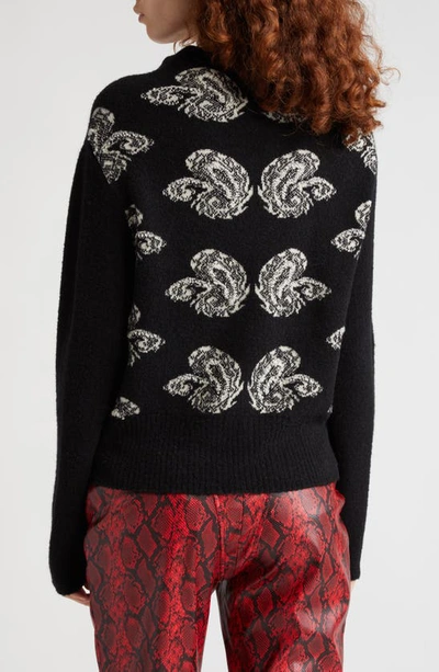 Shop Puppets And Puppets Lena Paisley Jacquard V-neck Wool Blend Sweater In Black/ White