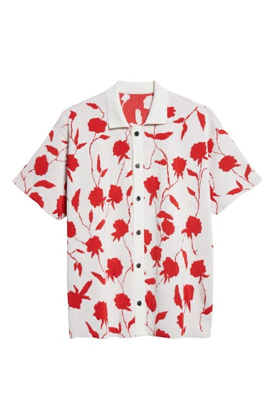 Shop Jacquemus La Chemise Maille Rosa Short Sleeve Button-up Jacquard Knit Shirt In Multi-white